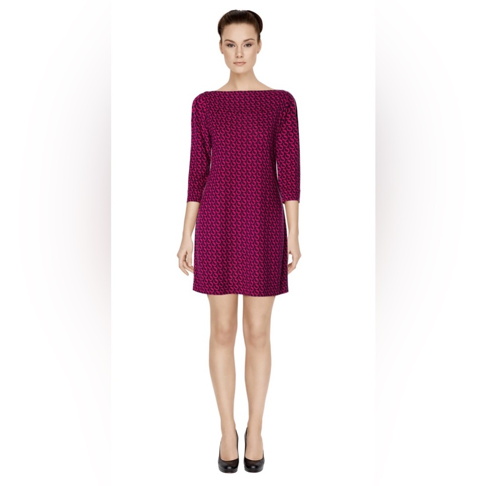 DVF Diane von Furstenberg Ruri Silk Mini Dress Size 2 Fuchsia Navy Link Print